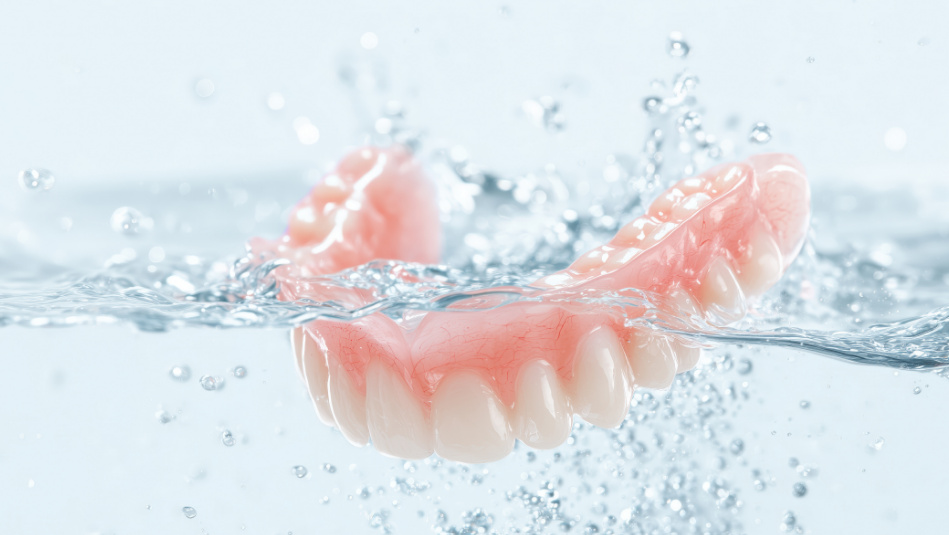 Dentures in cleaning solution